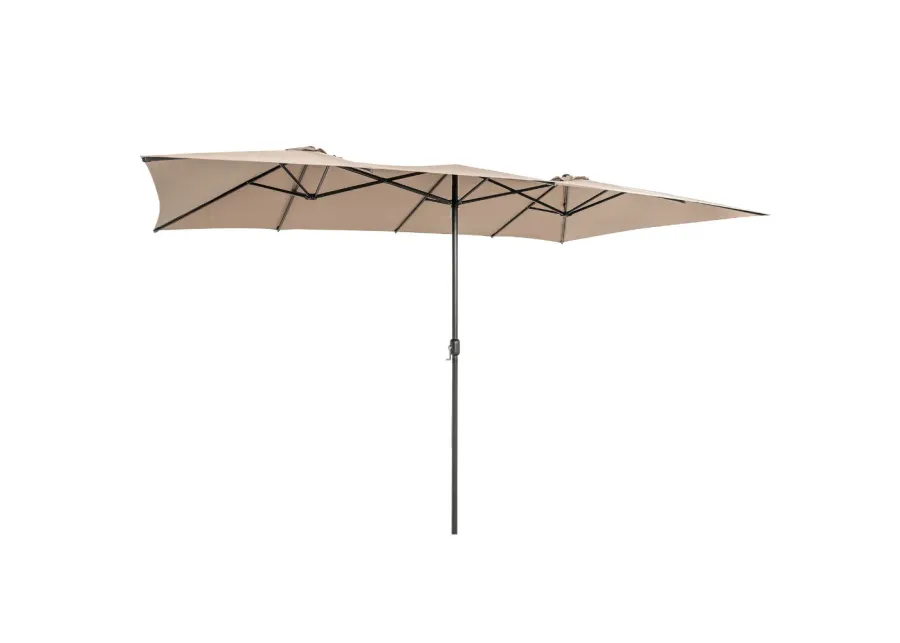 15 Feet Double-Sized Patio Umbrella with Crank Handle and Vented Tops