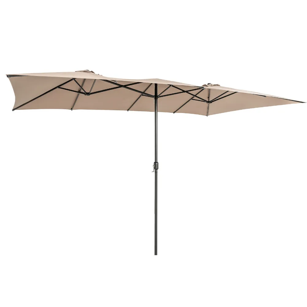 15 Feet Double-Sized Patio Umbrella with Crank Handle and Vented Tops