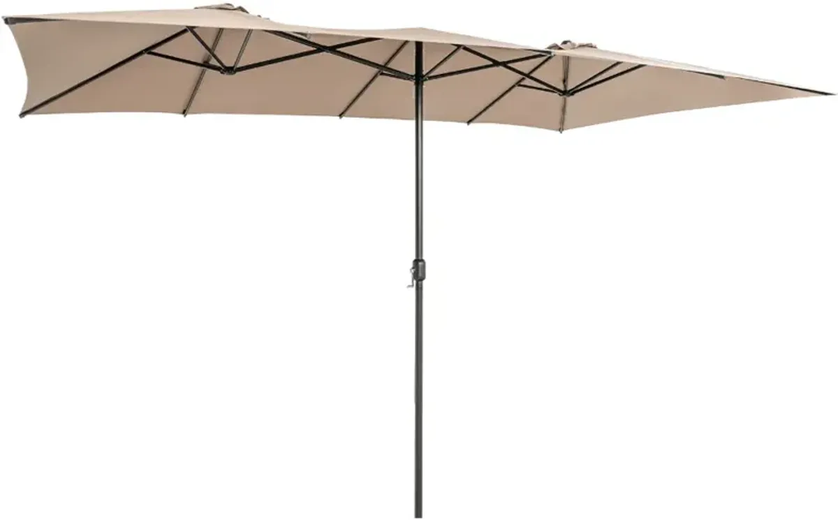 15 Feet Double-Sized Patio Umbrella with Crank Handle and Vented Tops