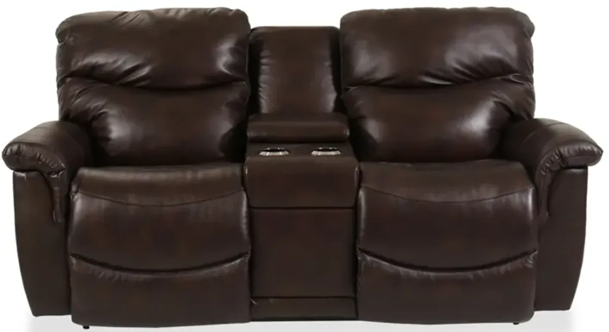 James Walnut Leather Power Reclining Loveseat with Headrest & Console