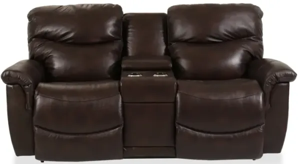 James Walnut Leather Power Reclining Loveseat with Headrest & Console