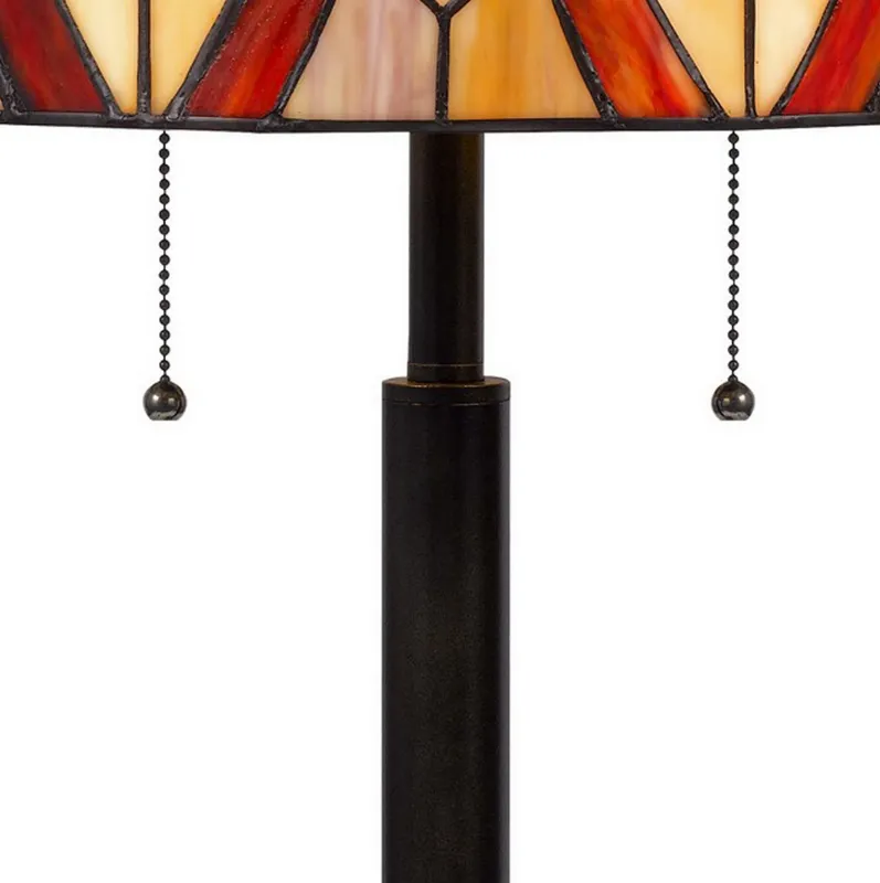 Eli 24 Inch Tiffany Style Table Lamp, Glass Shade, Antique Bronze-Benzara