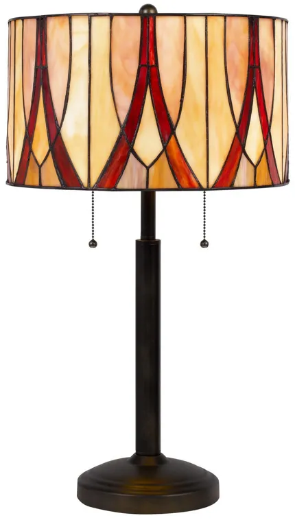 Eli 24 Inch Tiffany Style Table Lamp, Glass Shade, Antique Bronze-Benzara