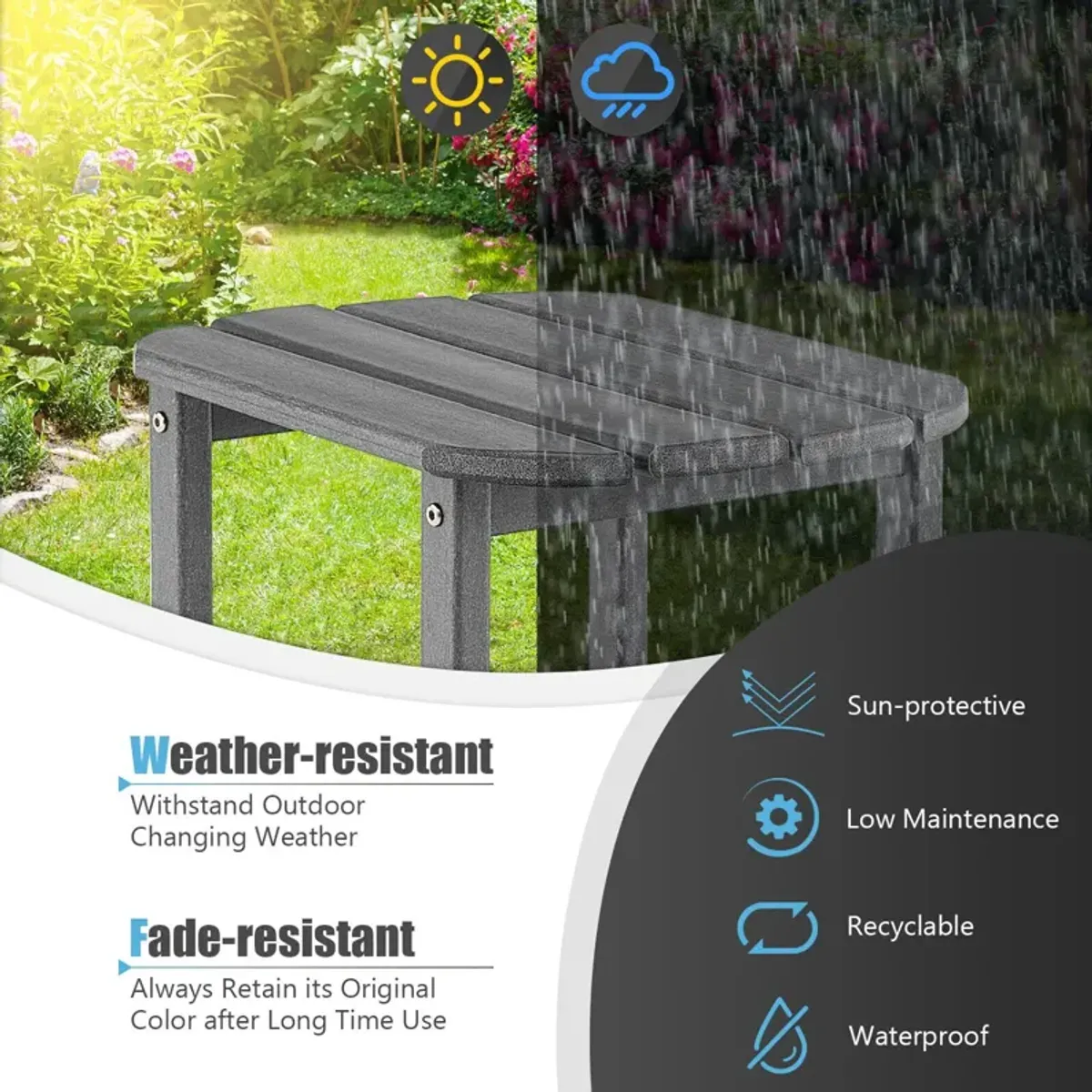 18 Inch Weather Resistant Side Table for Garden Yard Patio