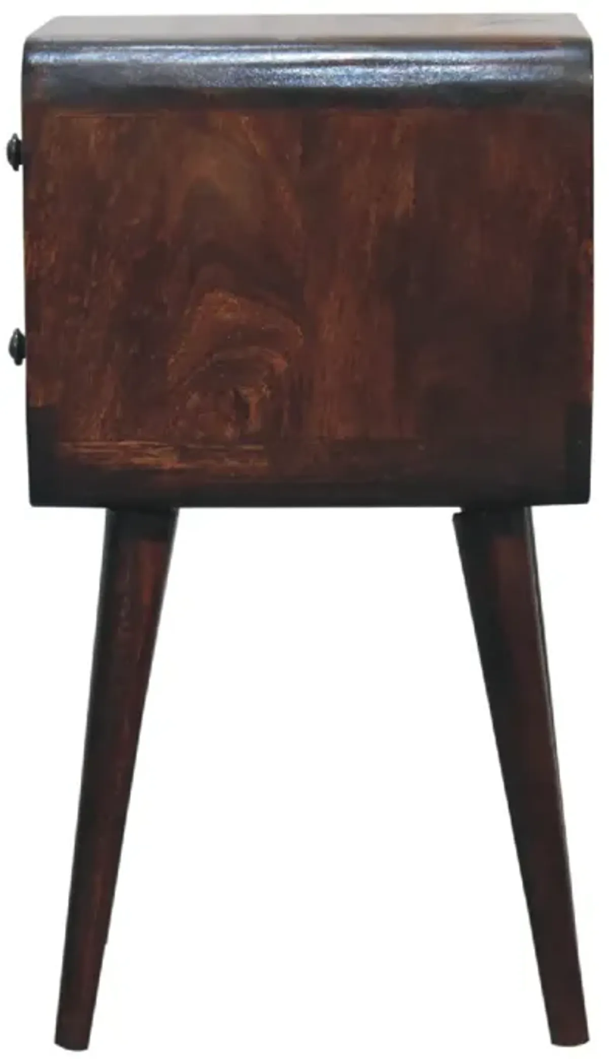 Mini Light Walnut  Solid Wood 2 Drawers Curved NightStand