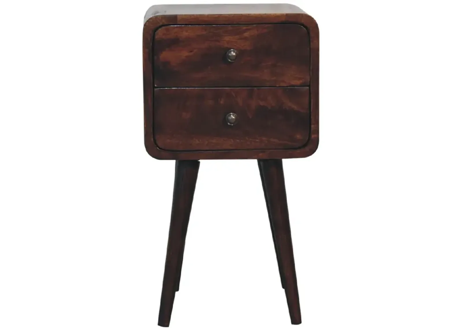 Mini Light Walnut  Solid Wood 2 Drawers Curved NightStand