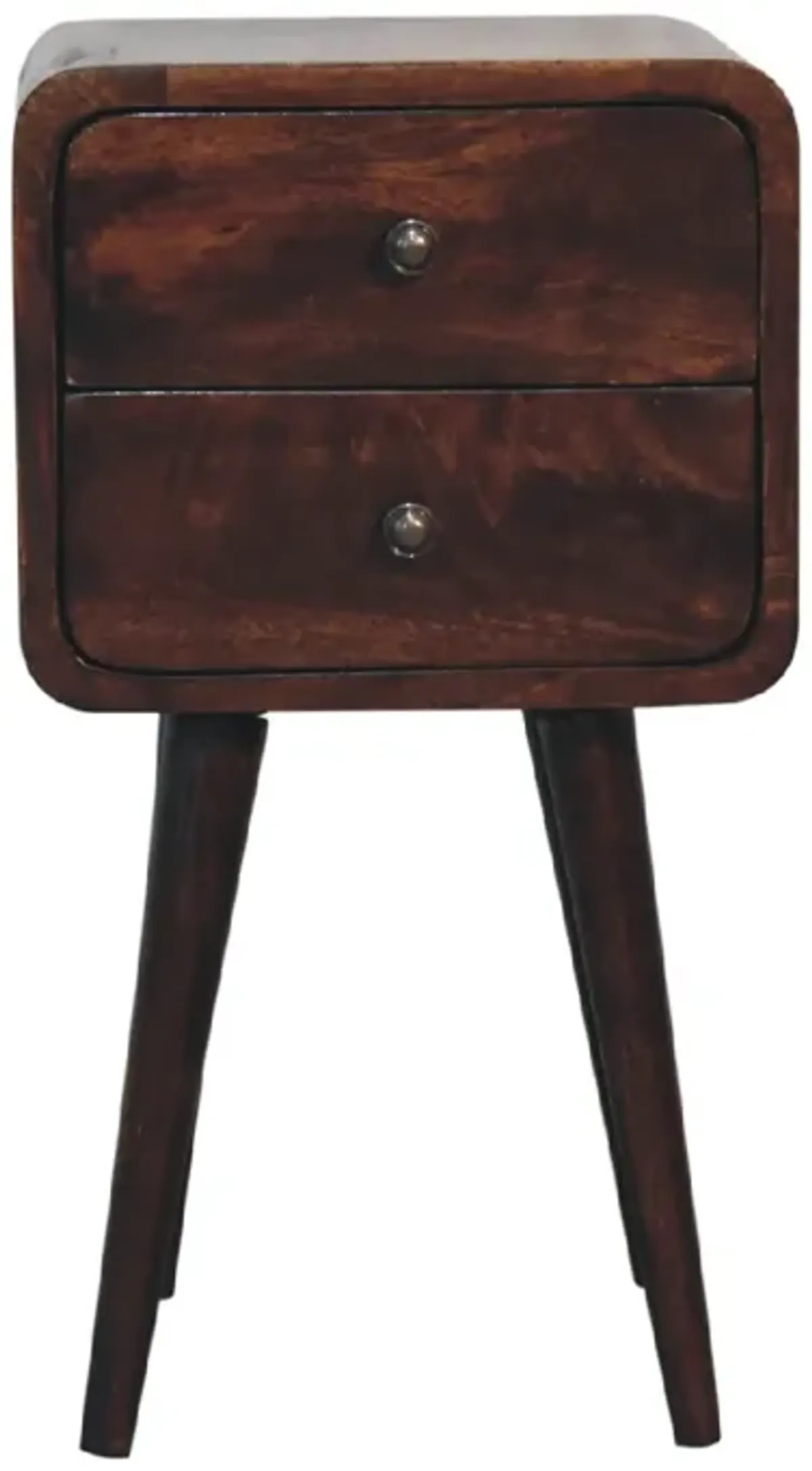 Mini Light Walnut  Solid Wood 2 Drawers Curved NightStand