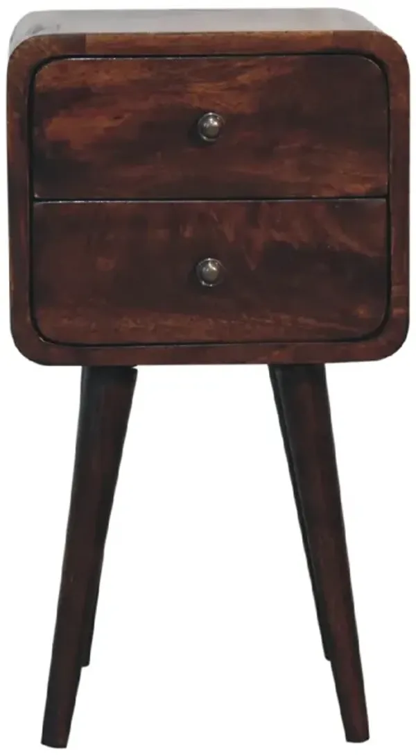 Mini Light Walnut  Solid Wood 2 Drawers Curved NightStand