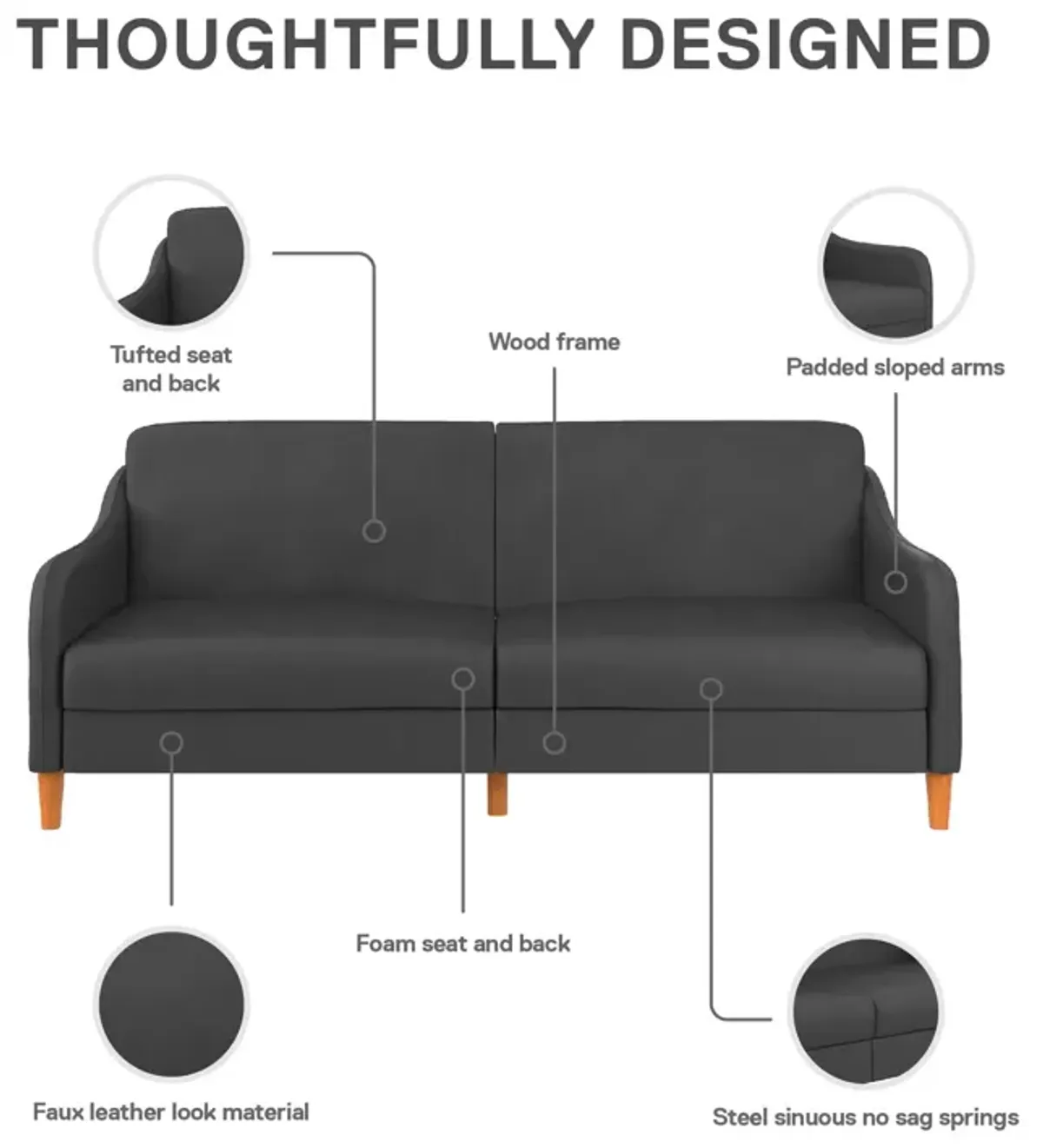 Joan Modern Coil Futon Sofa Bed and Dorm Couch Sleeper