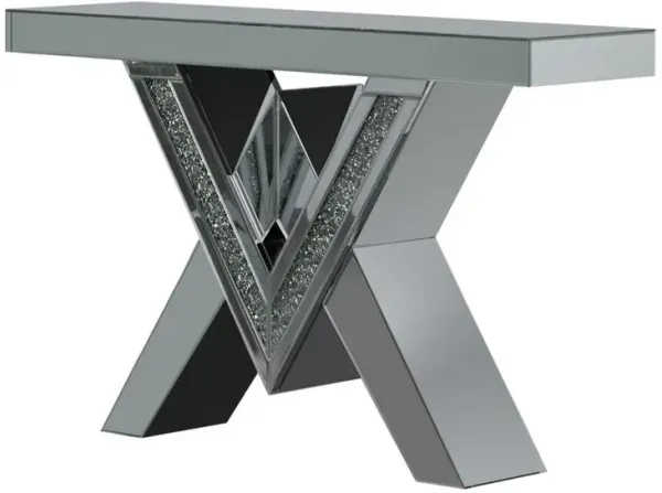 Taffeta V-shaped Sofa Table with Glass Top Silver