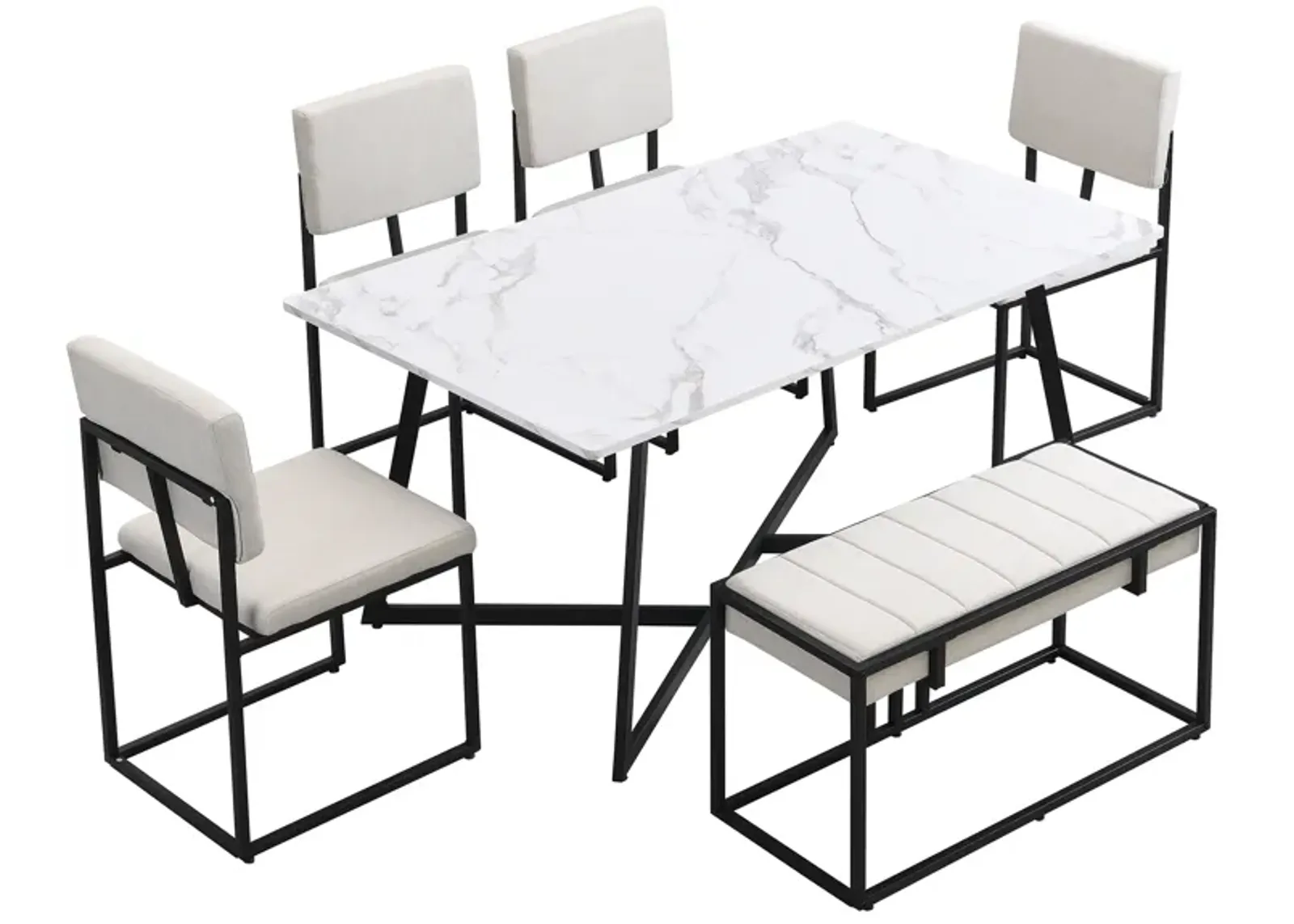 Merax Modern Faux Marble 6-Piece Dining Table Set