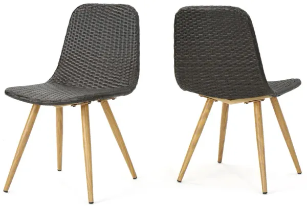 Illa Side Dining Chair, Modern Style Iron Legs, Dark Gray Wicker Rattan - Benzara