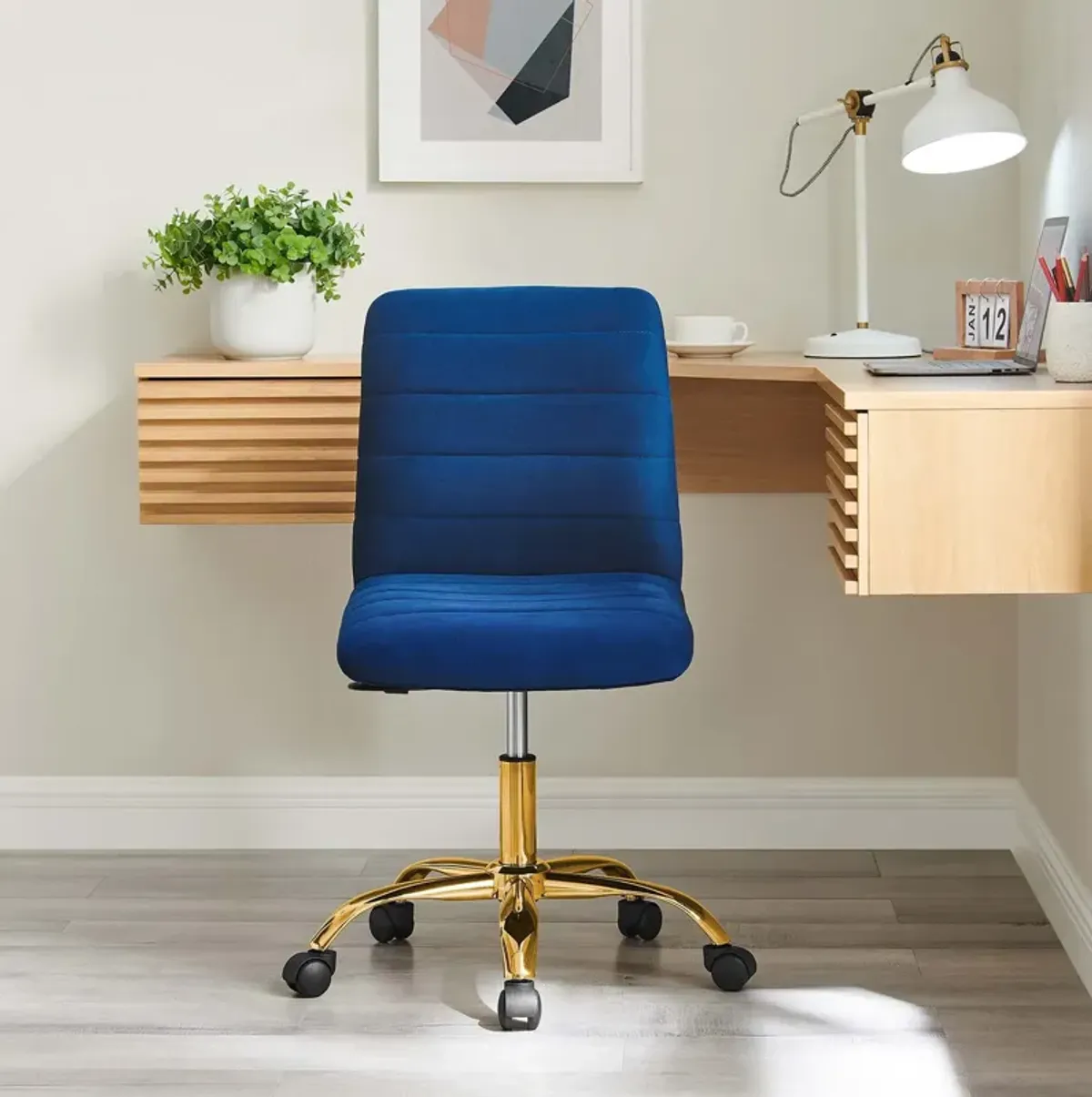 Modway Ripple Home Office Desks and Chairs, Gold Navy