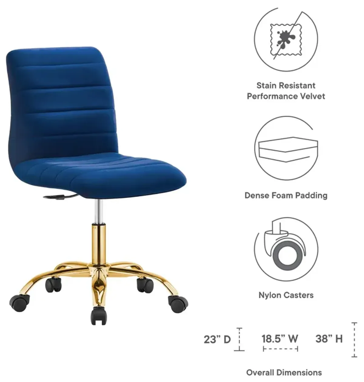 Modway Ripple Home Office Desks and Chairs, Gold Navy