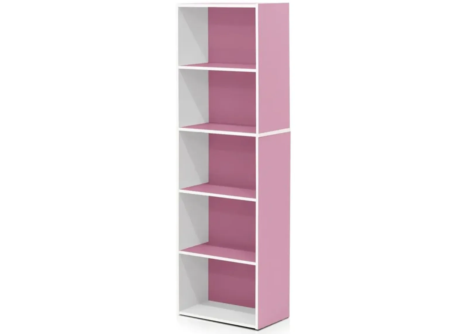 Furinno 5-Tier Reversible Color Open Shelf Bookcase , White/Pink 11055WH/PI