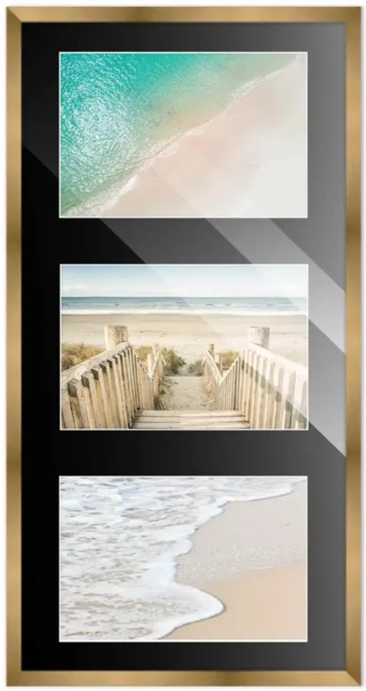 7.5x14.5 Wood Collage Frame with Black Mat For 3 4x6 Pictures