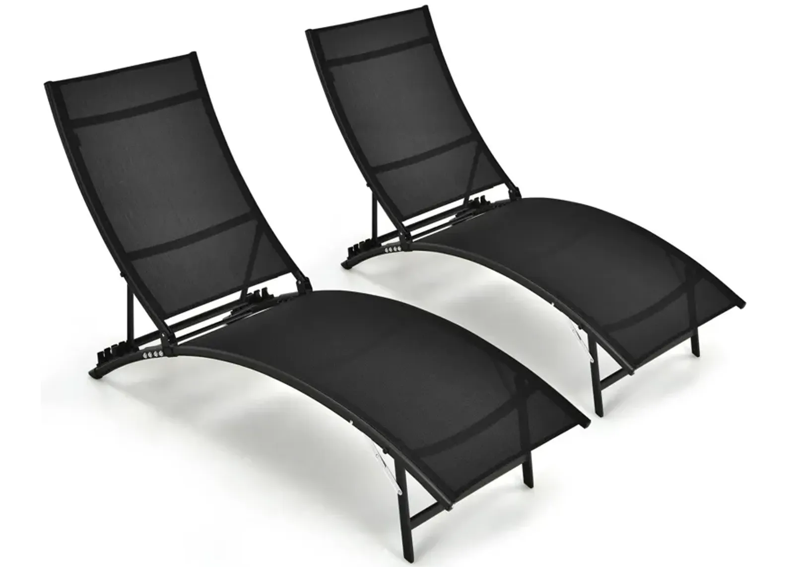 2 Pieces Patio Folding and Stackable Chaise Lounge Chair with 5-Position Adjustment-Black