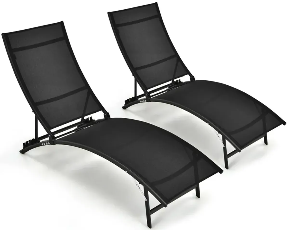 2 Pieces Patio Folding and Stackable Chaise Lounge Chair with 5-Position Adjustment-Black