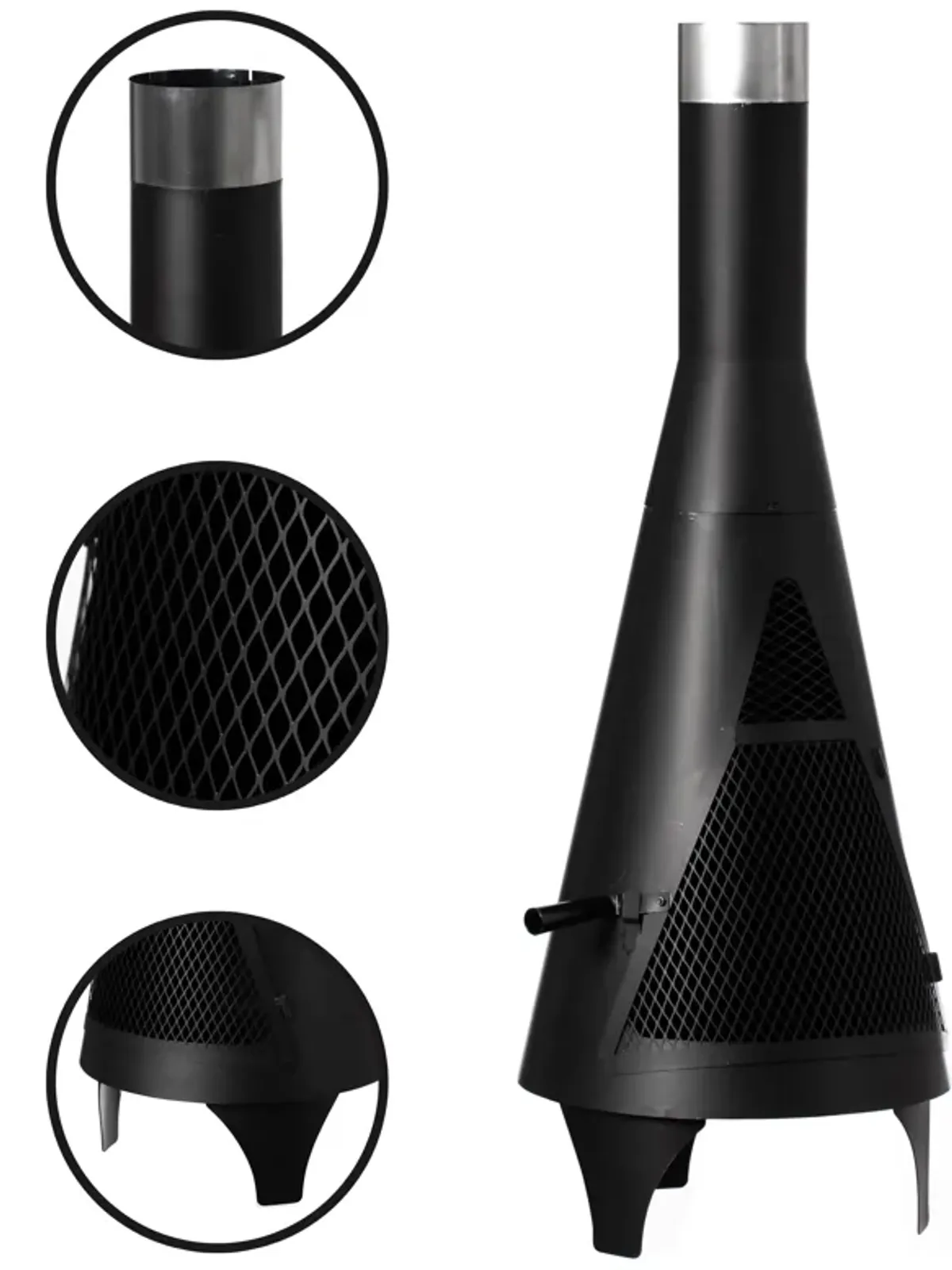 50" Black Outdoor Metal Wood Burning Chimenea Patio Heater Fire Pit for Backyard or Deck, Includes Fire Pit Poker Handle