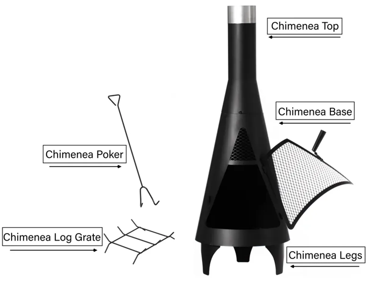 50" Black Outdoor Metal Wood Burning Chimenea Patio Heater Fire Pit for Backyard or Deck, Includes Fire Pit Poker Handle