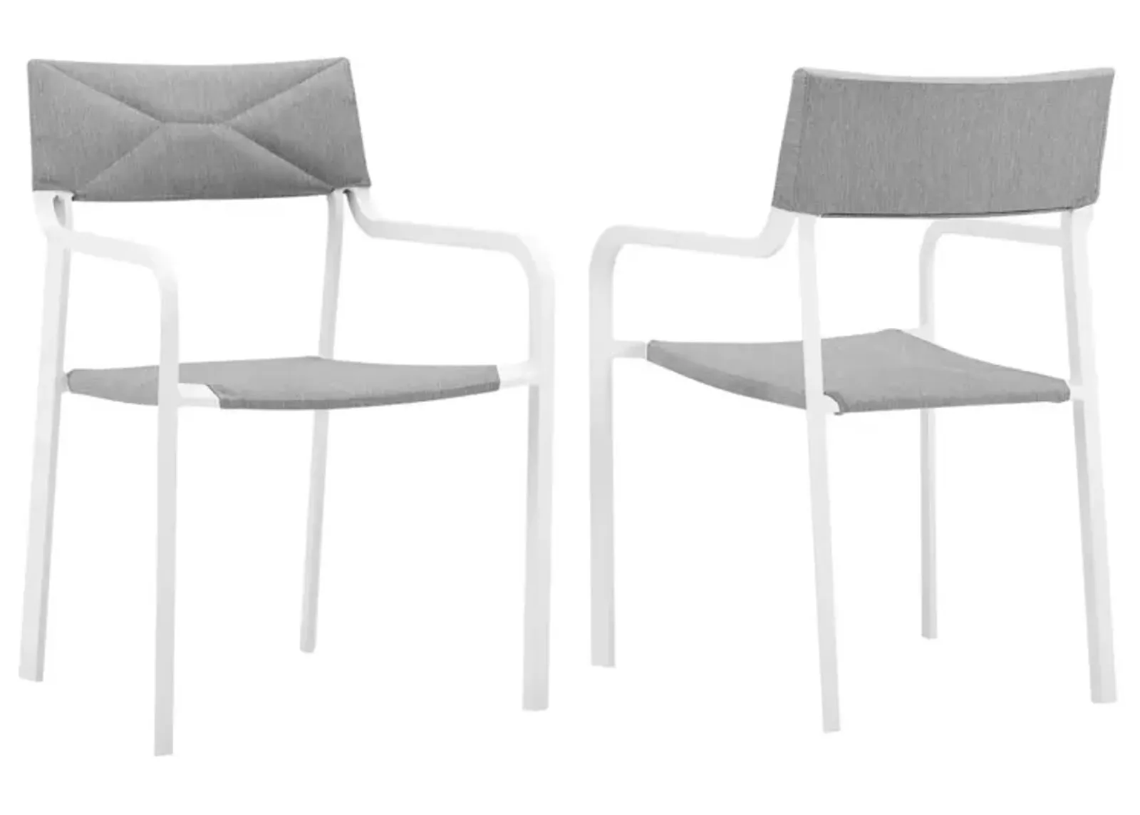 Modway Raleigh 34" Modern Fabric Outdoor Patio Armchair in White/Gray (Set of 2)