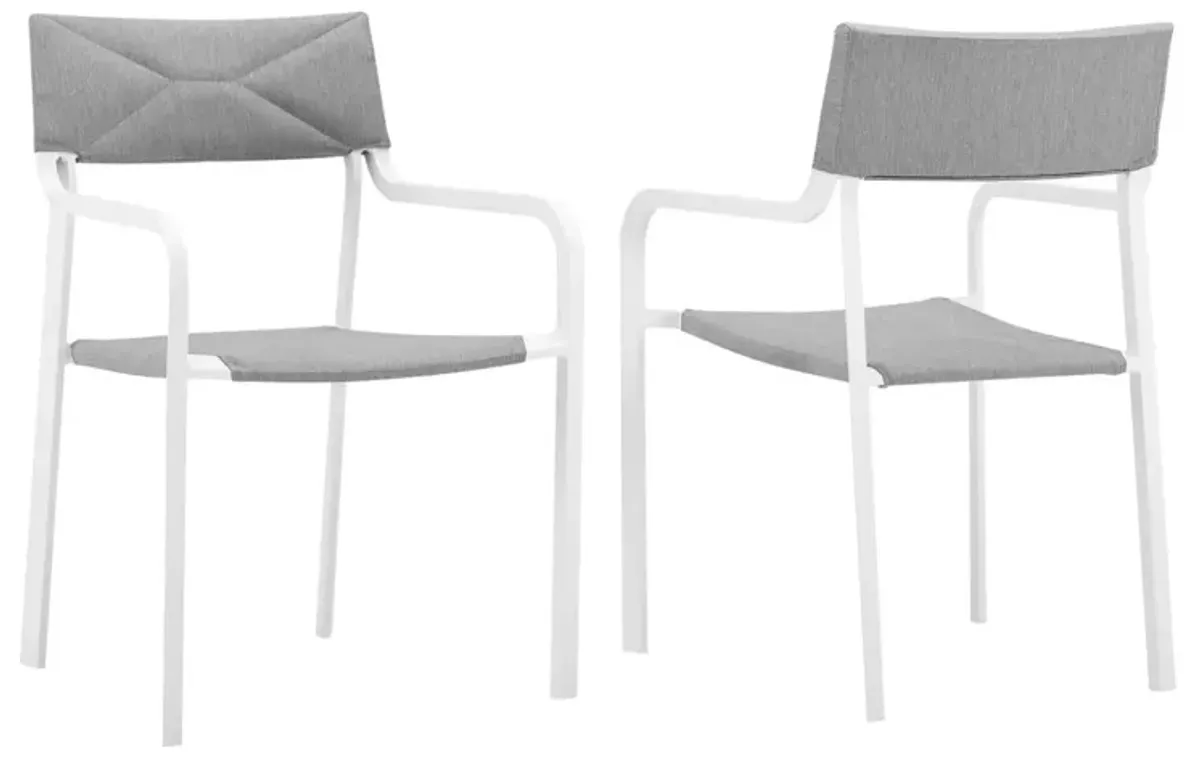 Modway Raleigh 34" Modern Fabric Outdoor Patio Armchair in White/Gray (Set of 2)