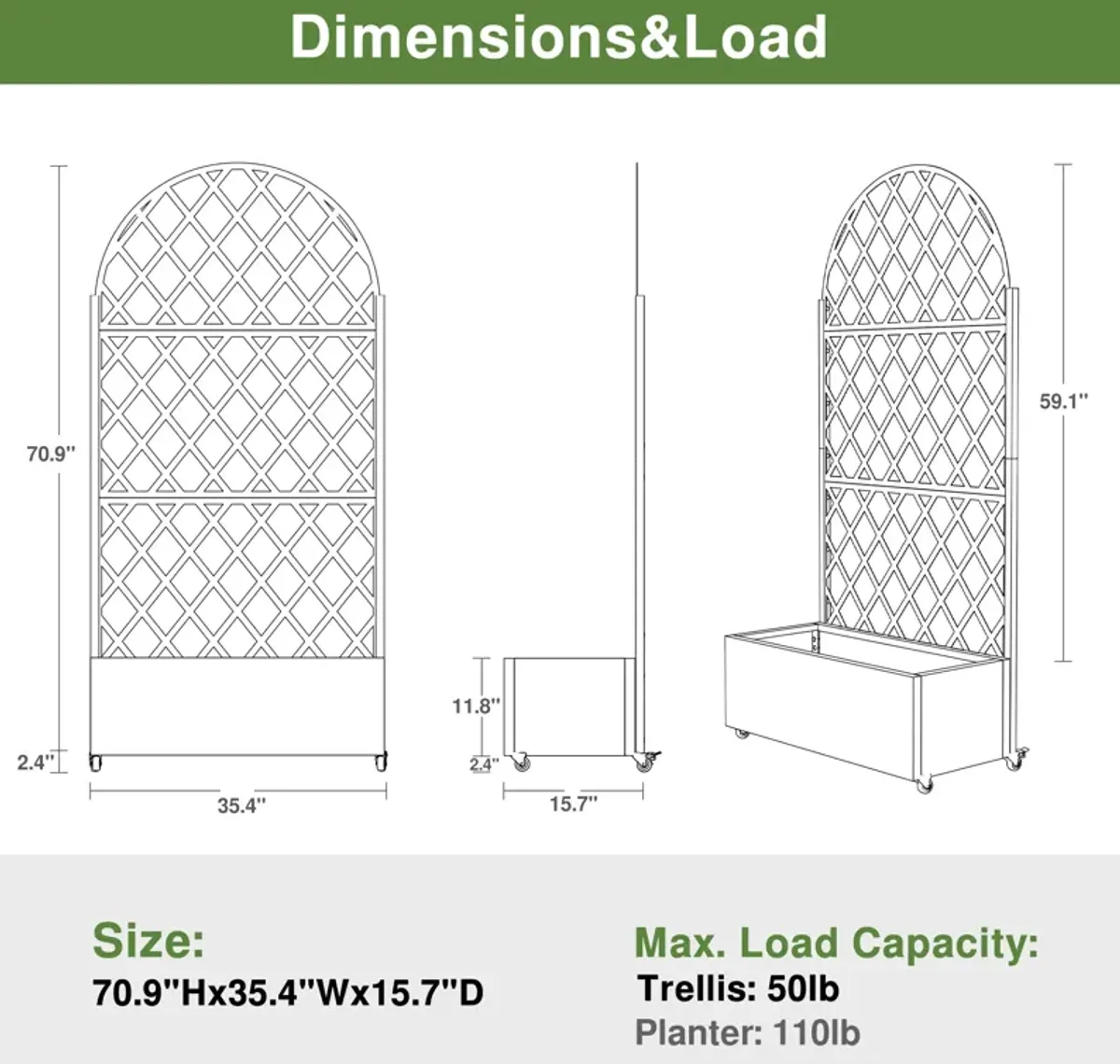 71*35.5 Archerd Metal Planter Box with Trellis