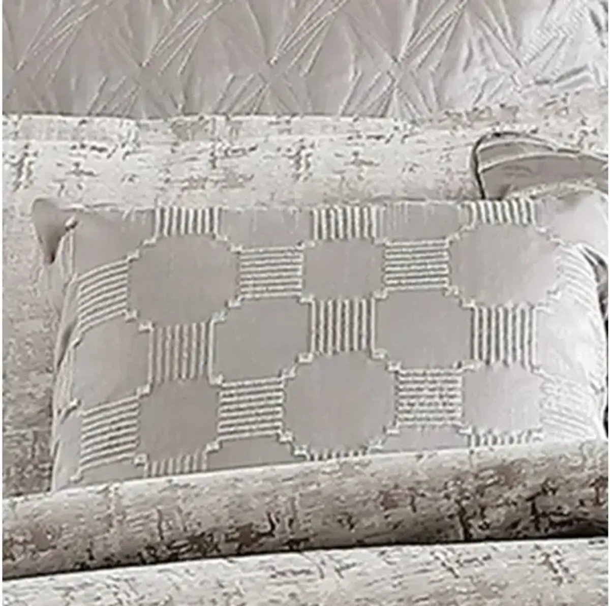 9 Piece Queen Polyester Comforter Set with Jacquard Print, Gray - Benzara