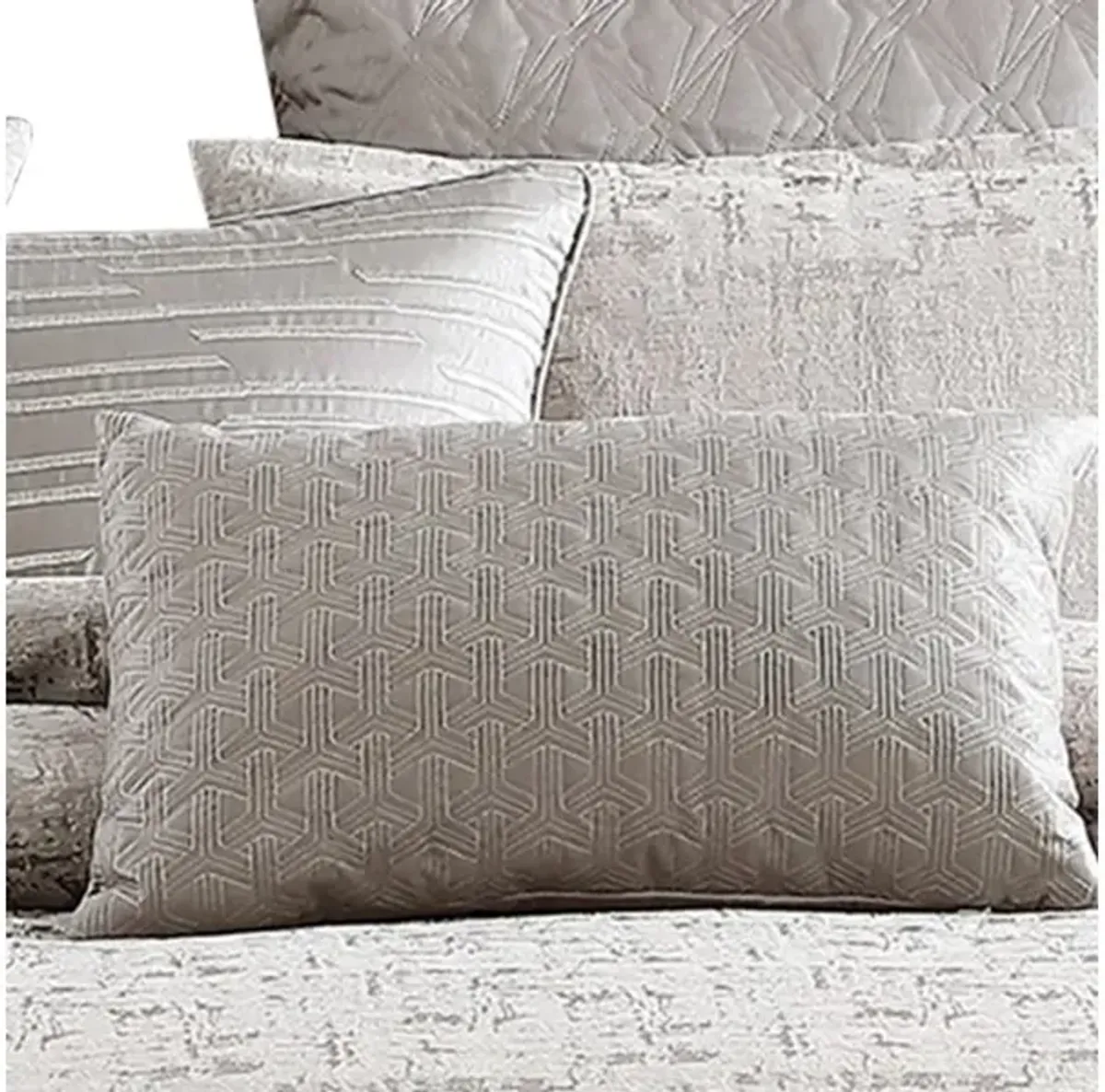 9 Piece Queen Polyester Comforter Set with Jacquard Print, Gray - Benzara