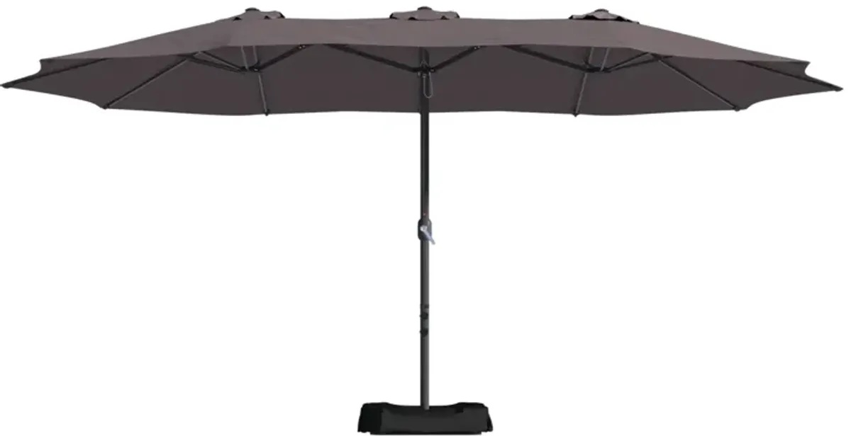 MONDAWE 15ft Rectangular Double-Sided Outdoor Patio Market Umbrella Coffee