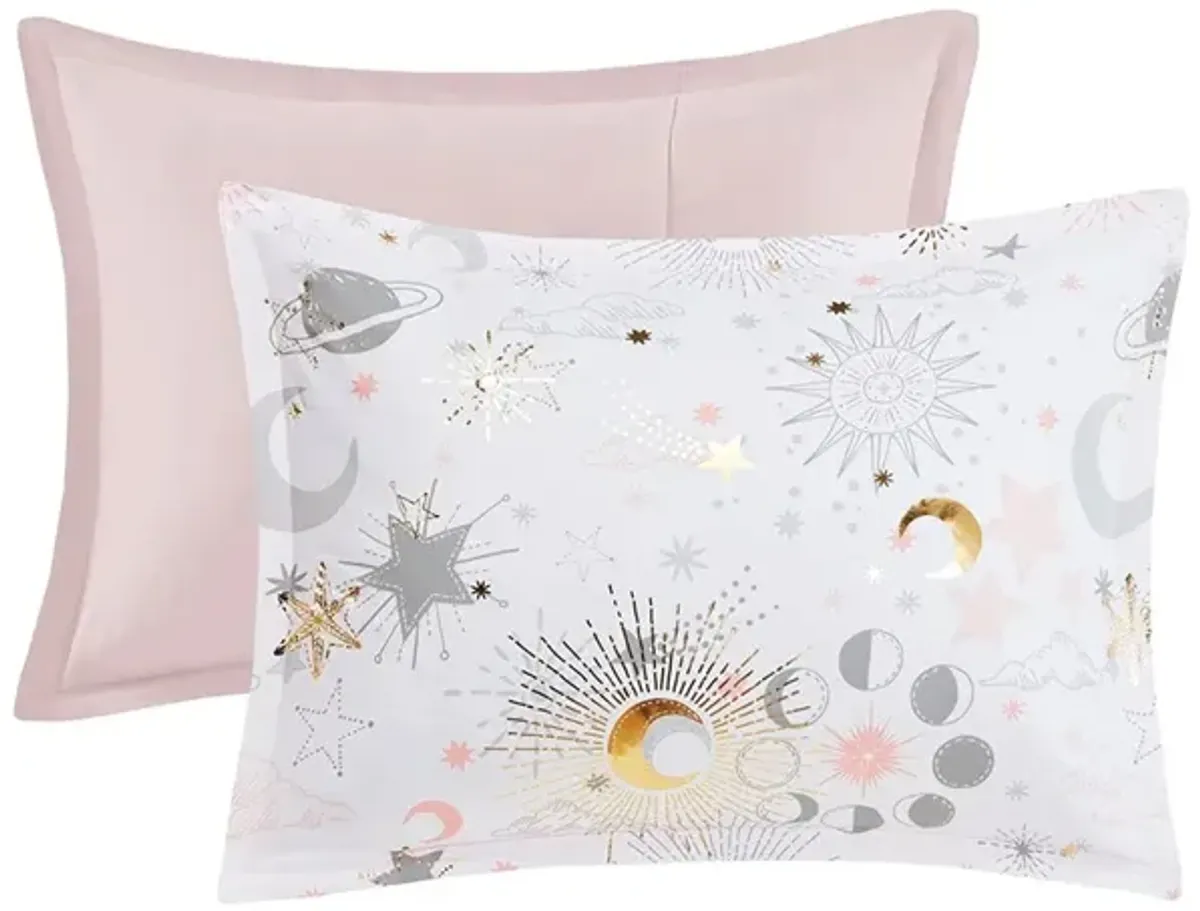 Gracie Mills Dervan Celestial Dreams Starry Sky Metallic Comforter Set with Enchanting Throw Pillow