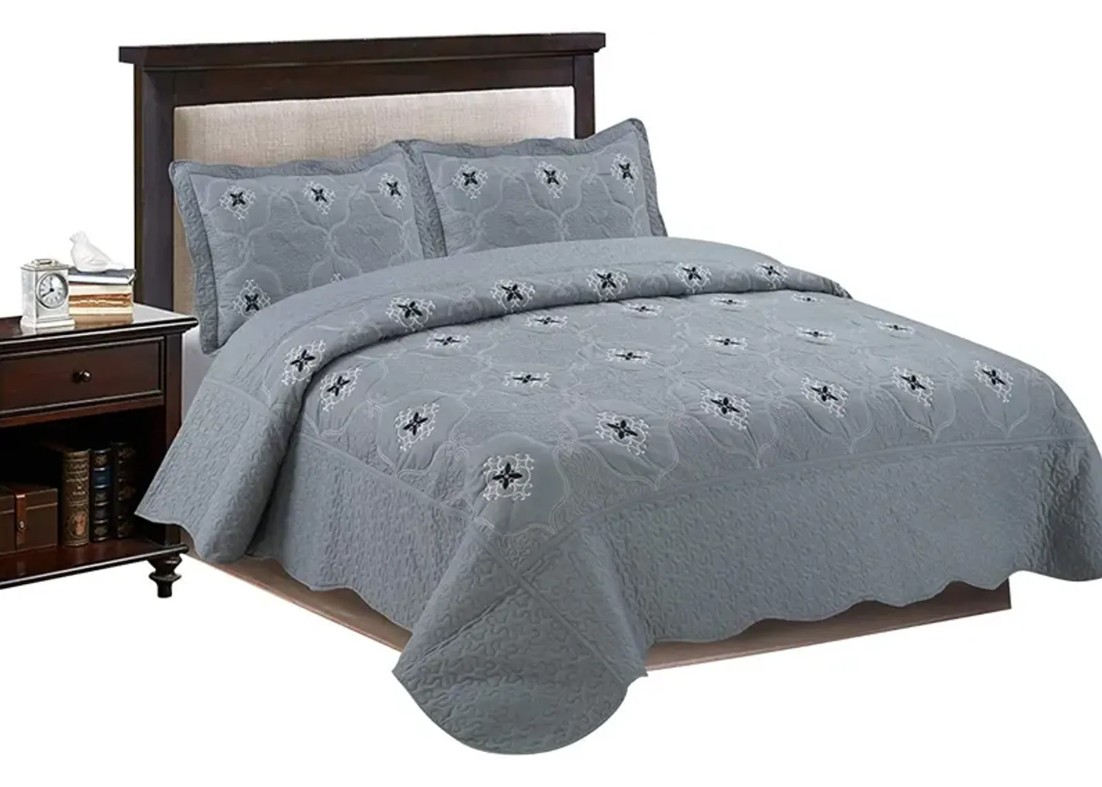 MarCielo 3 Piece Quilted Embroidery Quilts Bedspreads Set Emma