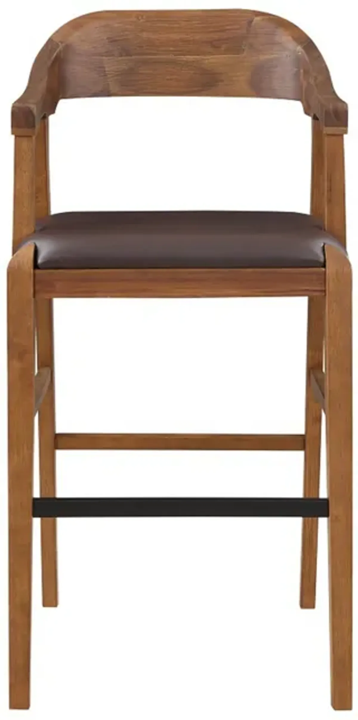 Rase 29 Inch Barstool Chair, Faux Leather Seat, Open Curved Back, Brown - Benzara