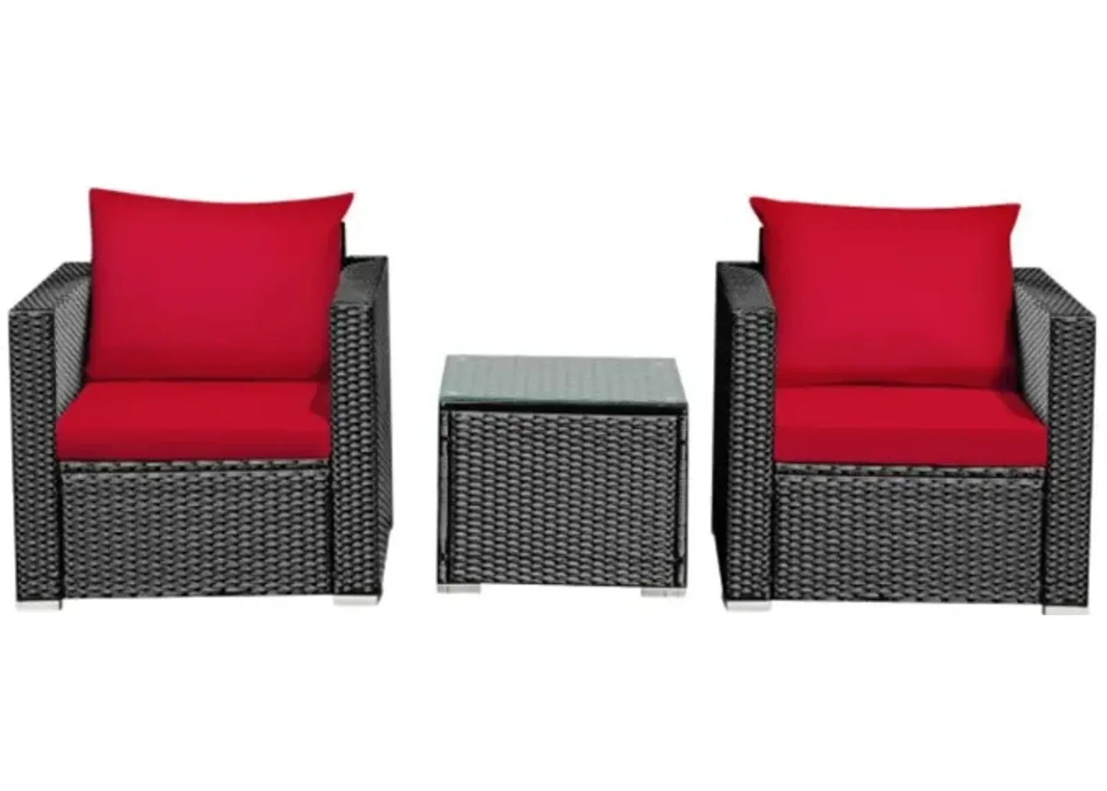 Hivvago 3 Pieces Patio Conversation Rattan Furniture Set with Cushion