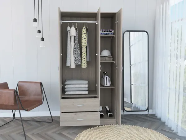 Streamdale Rowaton 2-Drawer 3-Door Armoire Light Gray