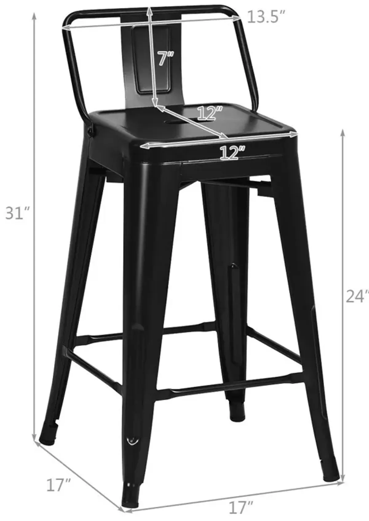 24" Set of 4 Cafe Side Chairs with Rubber Feet and Removable Back