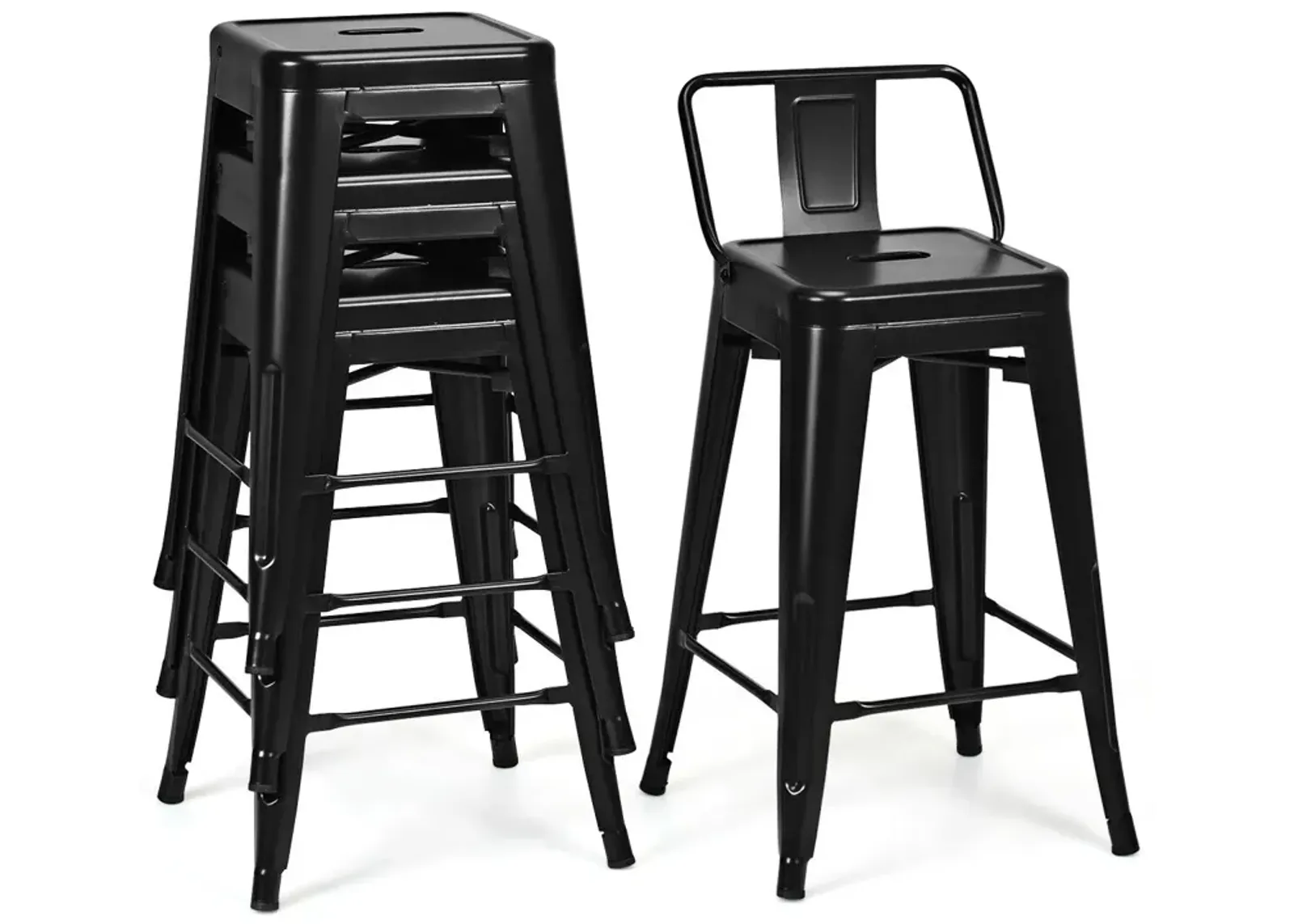 24" Set of 4 Cafe Side Chairs with Rubber Feet and Removable Back