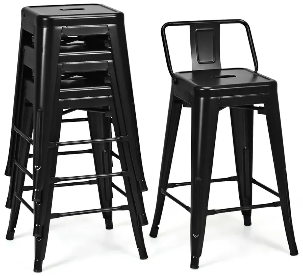 24" Set of 4 Cafe Side Chairs with Rubber Feet and Removable Back