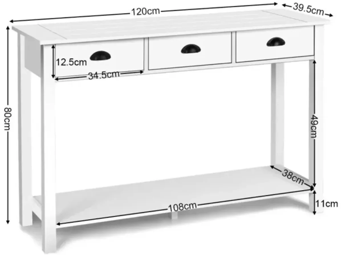 Hivvago Wooden Console Table with 3 Drawers and 2-Tier Shelves