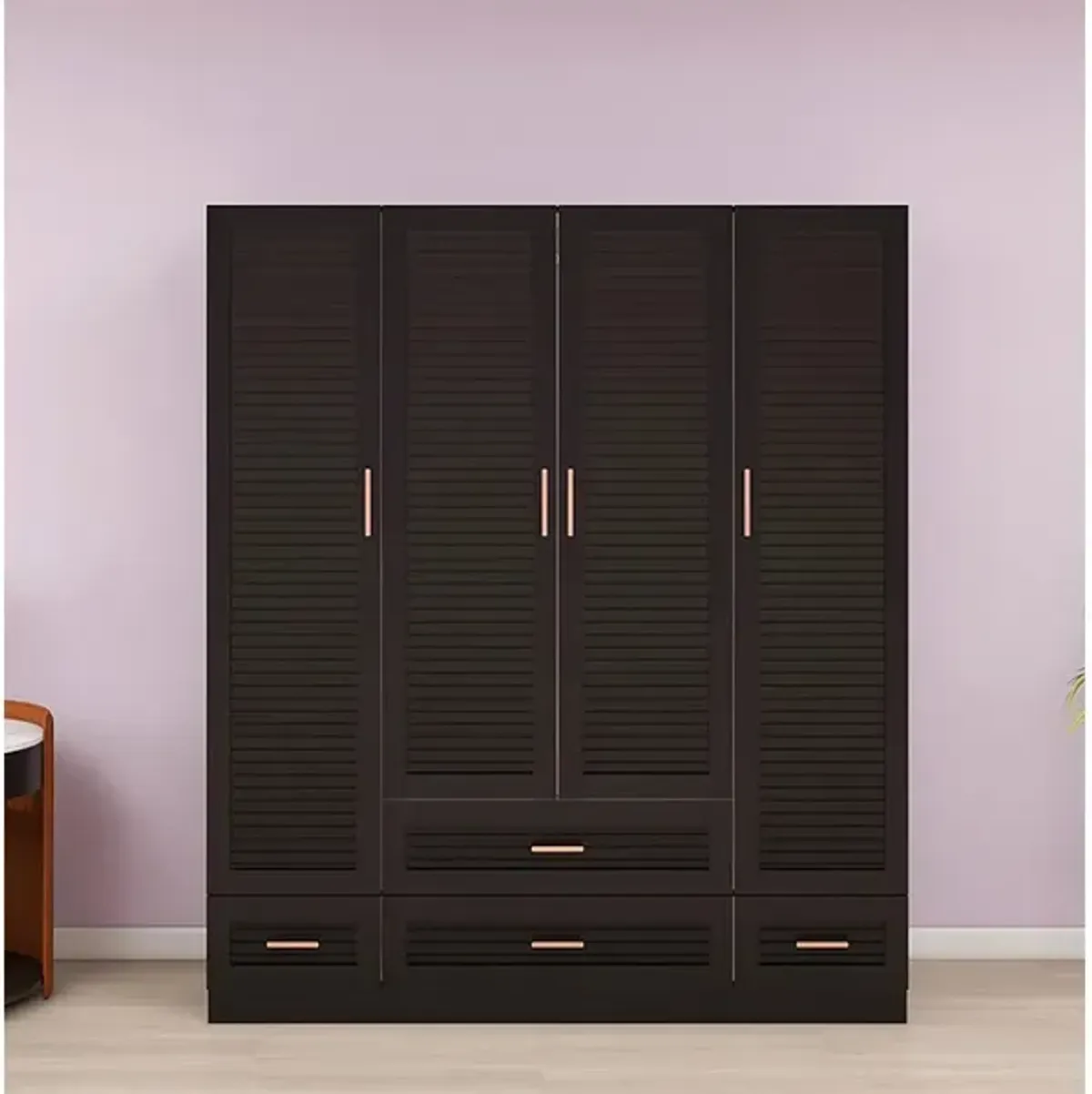 Wooden Armoire Wardrobe Closet,Tall Cabinet with 4 Doors, 4 Drawers, Hanging Rods and Shelves for Bedroom Armoire Storage,Black