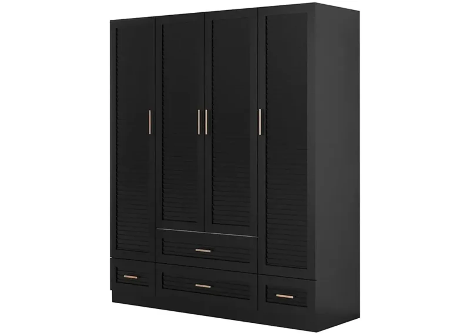 Wooden Armoire Wardrobe Closet,Tall Cabinet with 4 Doors, 4 Drawers, Hanging Rods and Shelves for Bedroom Armoire Storage,Black