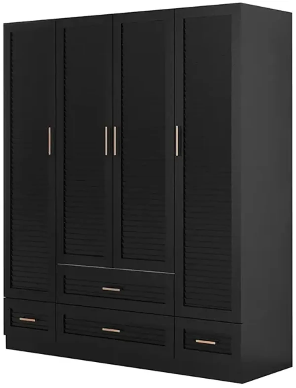 Wooden Armoire Wardrobe Closet,Tall Cabinet with 4 Doors, 4 Drawers, Hanging Rods and Shelves for Bedroom Armoire Storage,Black