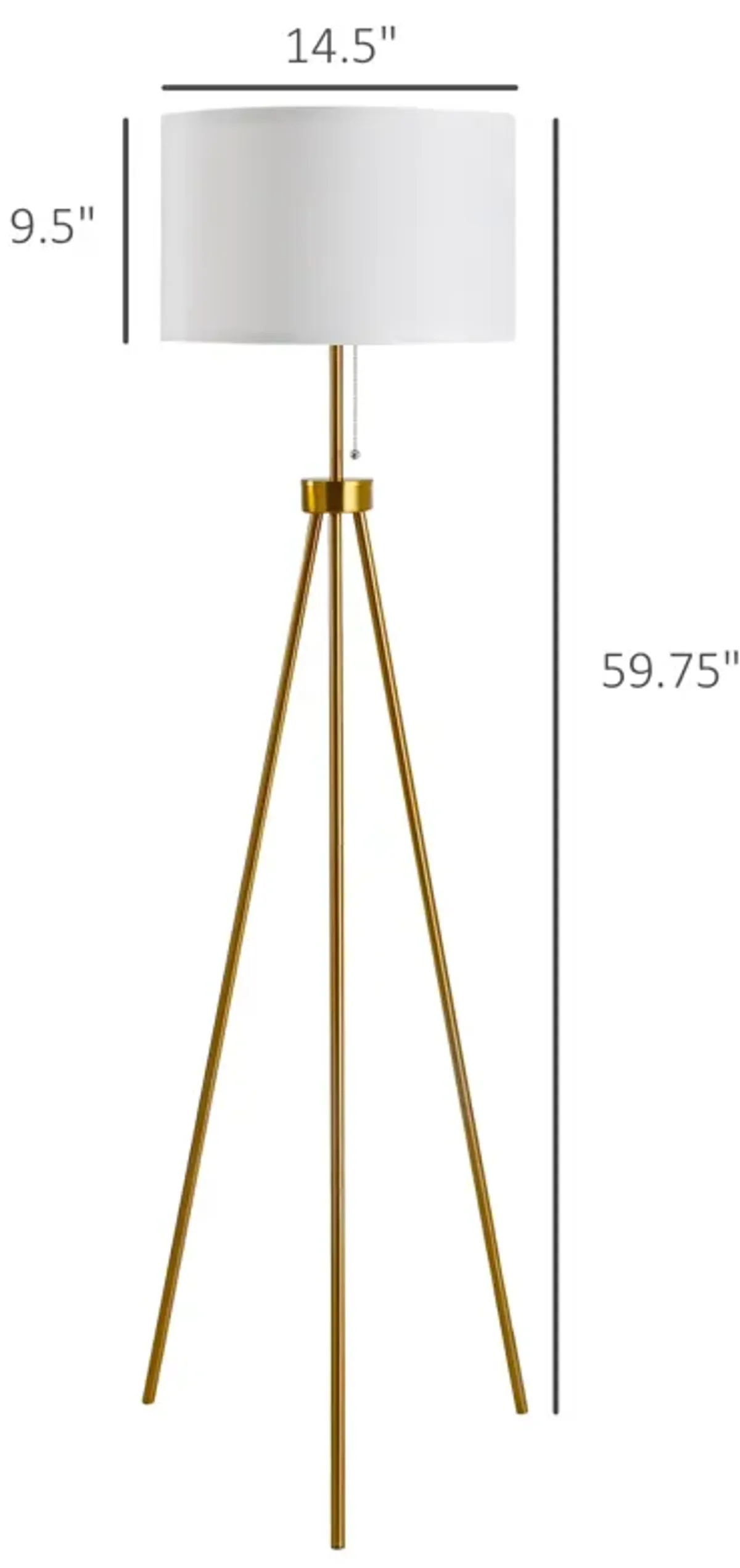 Gold Tripod Elegance: 59.75" Floor Lamp with Fabric Shade