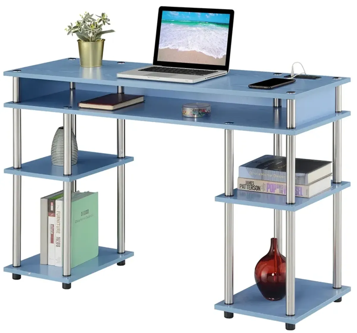 Convenience Concepts Designs2Go No Tools Student Desk with Charging Station and Shelves