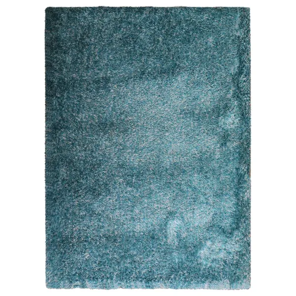 RUGSOTIC CARPETS HAND TUFTED SHAG POLYESTER ECO-FRIENDLY AREA RUGS  - 10'x13', Rectangle, Turquoise White, Solid Plain Design, High Pile Thick Handmade Anti Skid Rugs for Living Room K00111