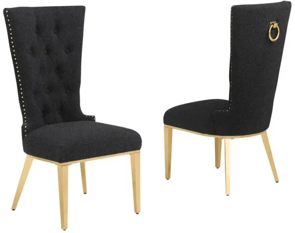 Best Quality Furniture Black Boucle Fabric With Gold Chrome Base Glam Dining Chairs (Set Of 2)