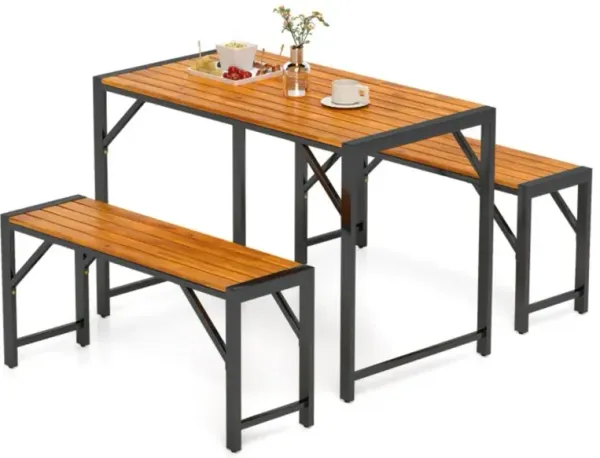 Hivvago 3 Pieces Patio Dining Set with Picnic Table and 2 Benches for 4 People