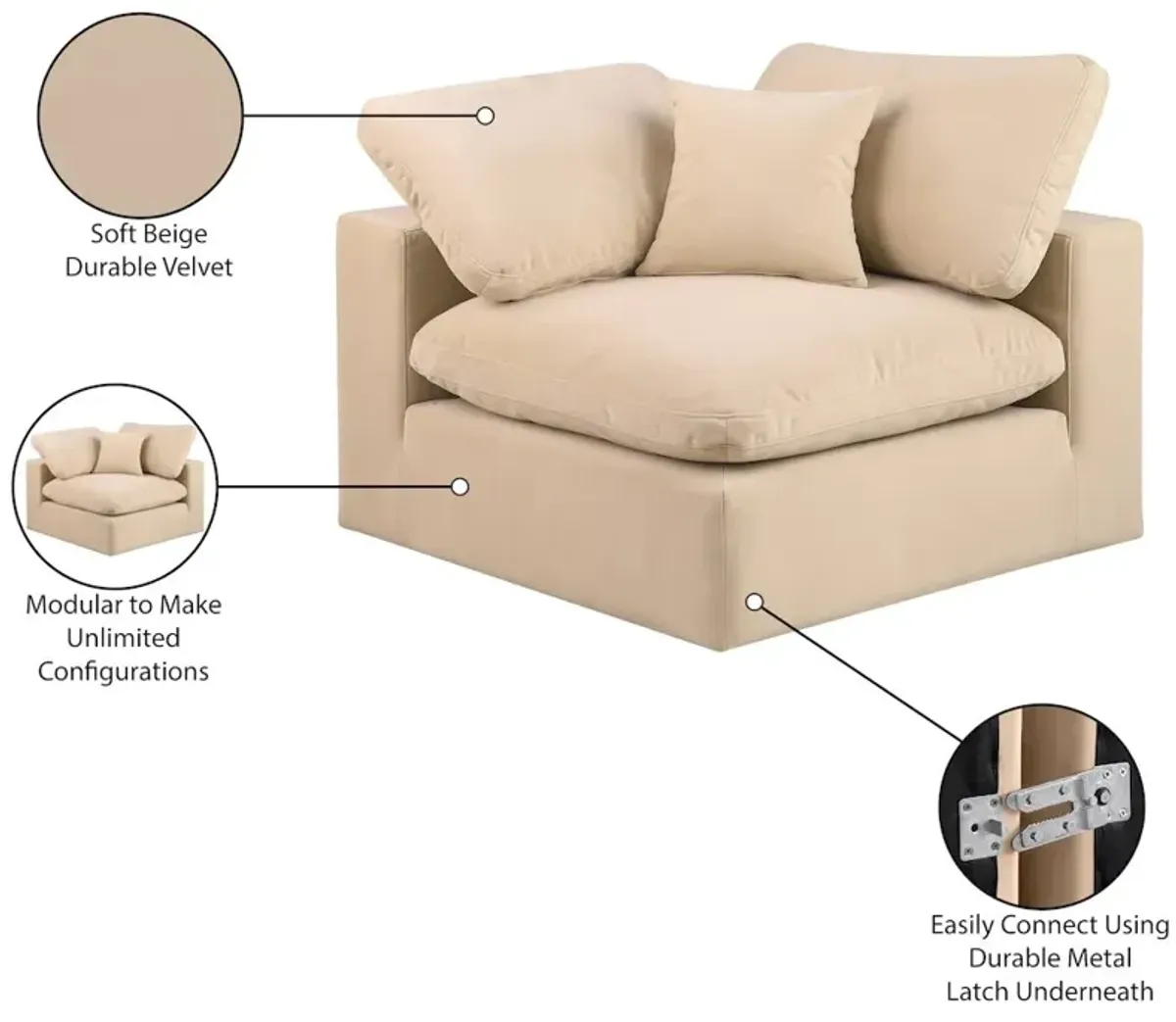 Meridian Furniture Comfy Beige Velvet Modular Corner Chair