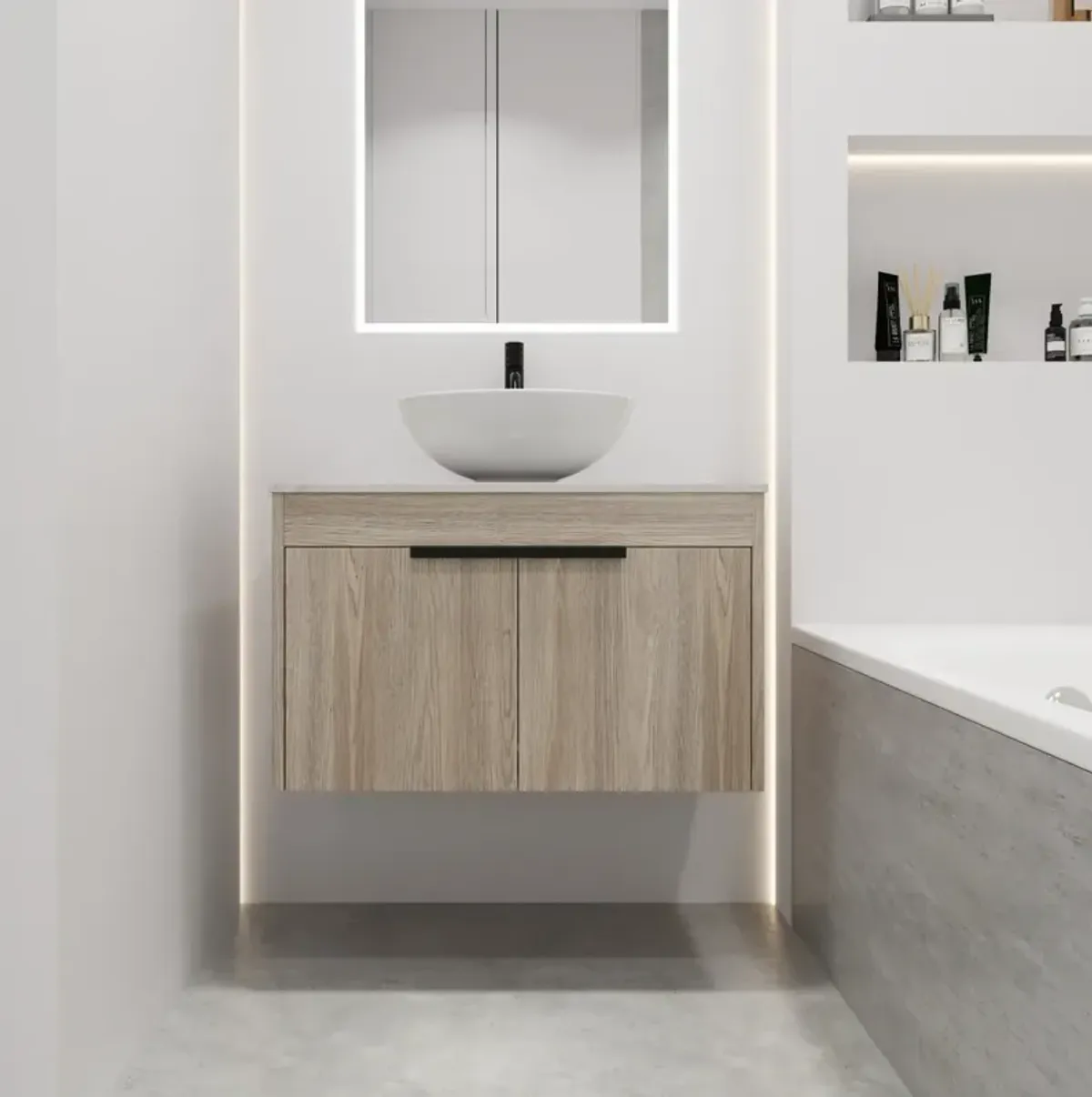 30" Modern Design Float Bathroom Vanity With Ceramic Basin Set