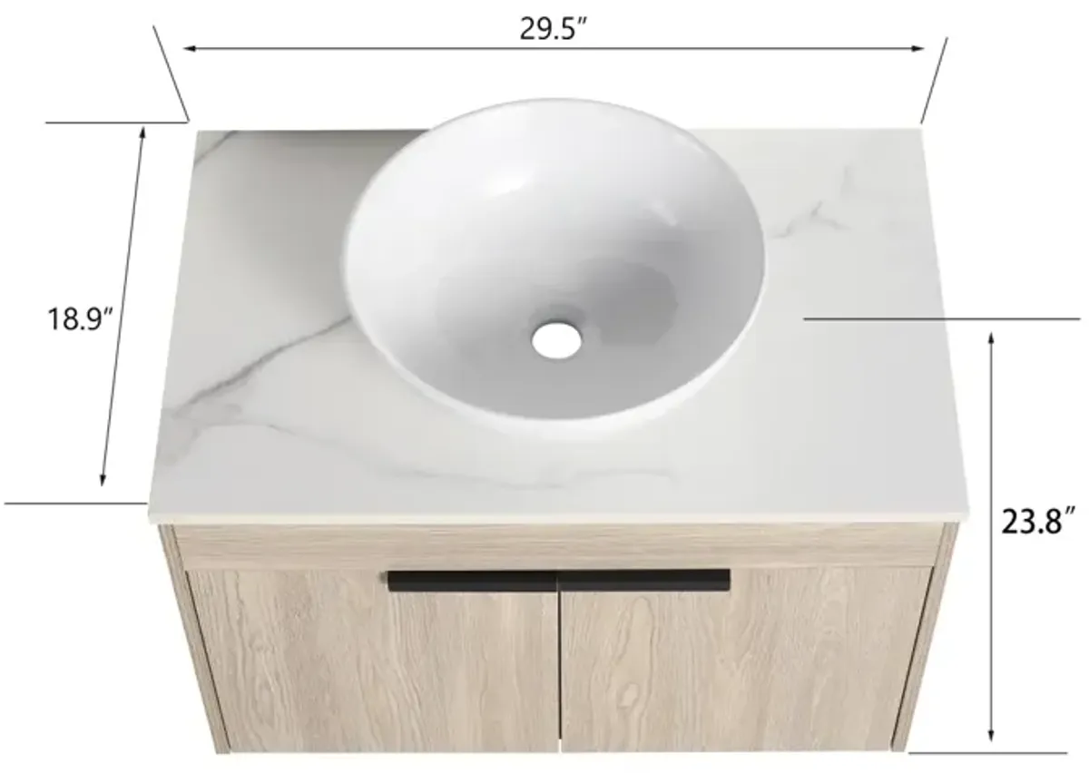 30" Modern Design Float Bathroom Vanity With Ceramic Basin Set